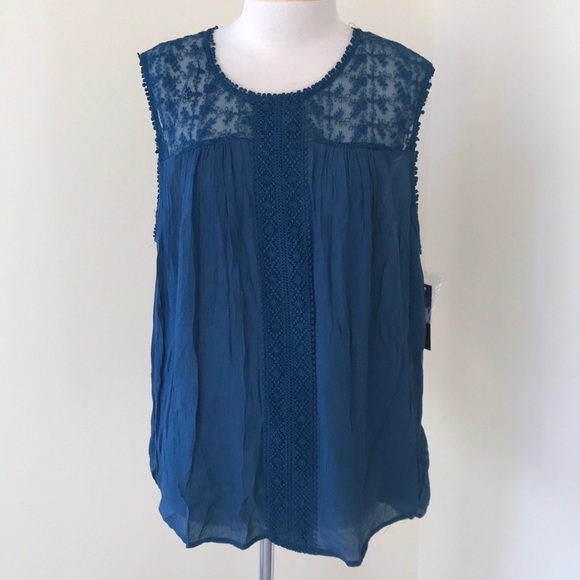 New! Zac & Rachel 2X majolica blue lace blouse. - Picture 1 of 6